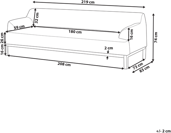 beliani 'SOSJO' 3-Stizer-Sofa, Stoff braun, Mittig, 219 x 83 x 74 cm Bild 3