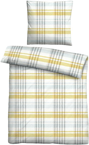 Traumhaft schlafen - Castell - Markenbettwäsche Baumwoll Seersucker Bettwäsche 0020373 KARO, gelb, 1x 135x200 cm + 1x 80x80 cm