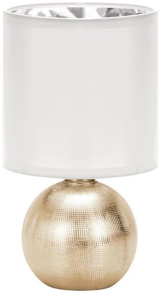 Licht-Erlebnisse Nachttischlampe FLAVO, ohne Leuchtmittel, Keramik Stoff E14 29,5 cm hoch in Gold Weiß rund Modern