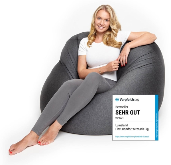 Lumaland 'Flexi Comfort' Sitzsack, Polystyrol, Dunkelgrau, Big - 155 x 100 cm