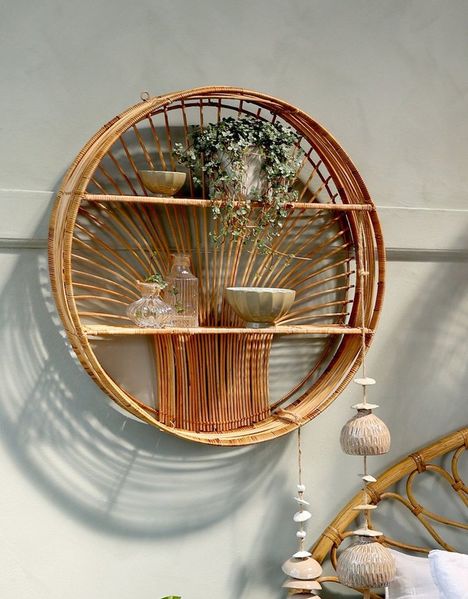Chic Antique Wandregal Wunderschönes Wandregal Rattan Boho D60 cm natur rund, 1-tlg.