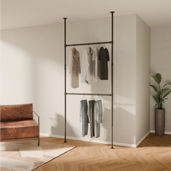 pamo. design Kleiderständer Garderobe LOFT, offener Kleiderschrank, höhenverstellbar, zum Klemmen, (Set, 1), Teleskop Kleiderstange für Kleider, Jacken & Mäntel