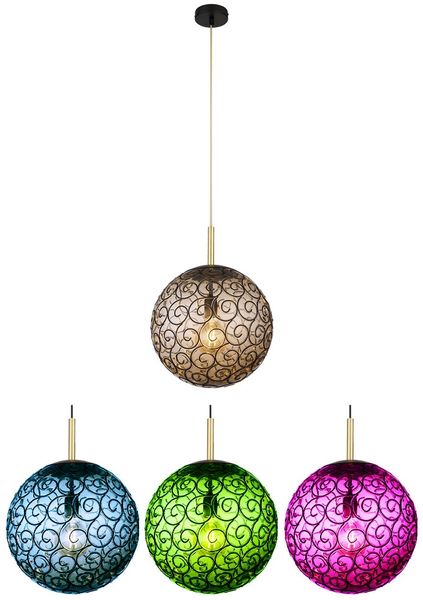 RGB LED Hängeleuchte, Glaskugel goldfarben, App Steuerung