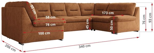 Ecksofa, Sofa big XXL, Wellenfedern, Wohnlandschaft XXL, mit Schlaffunktion - COMODO U - Orange Stoff Bild 7