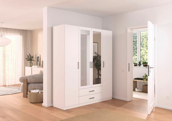 rauch Kleiderschrank Schrank Garderobe Ankleide GAMMA Breiten 91/136/181/226/271/315/360 cm (in 3 Ausstattungen BASIC/CLASSIC/PREMIUM (inkl. SOFT-CLOSE-Funktion) verschiedene Griff-Varianten, mit Spiegel TOPSELLER MADE IN GERMANY