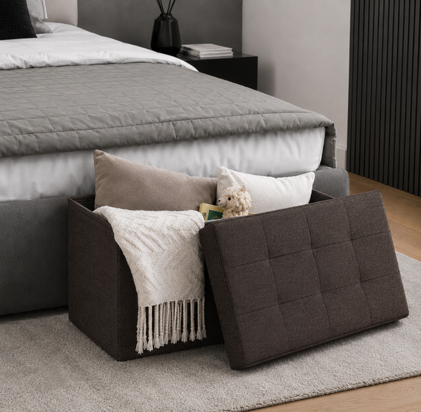 belviona Sitztruhe mit Stauraum, faltbare Sitzbank für Wohnzimmer, Flur oder Schlafzimmer, 80 l Volumen, 76 x 38 x 38 cm, braun
