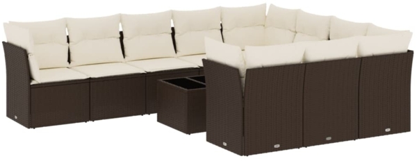 vidaXL 11-tlg. Garten-Sofagarnitur mit Kissen Braun Poly Rattan 3218233