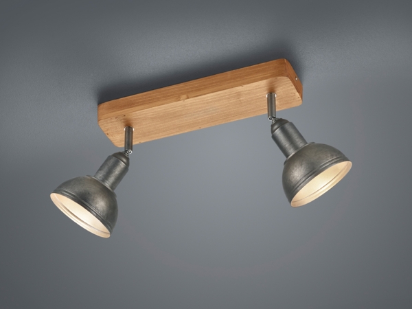 Deckenleuchte, Holz, nickel antik, Spot verstellbar, L 33 cm
