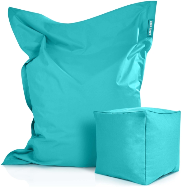 Green Bean® 2er Set XXL Sitzsack inkl. Poufmit mit EPS-Perlen - Riesensitzsack 140x180 Liege-Kissen Bean-Bag - Türkis