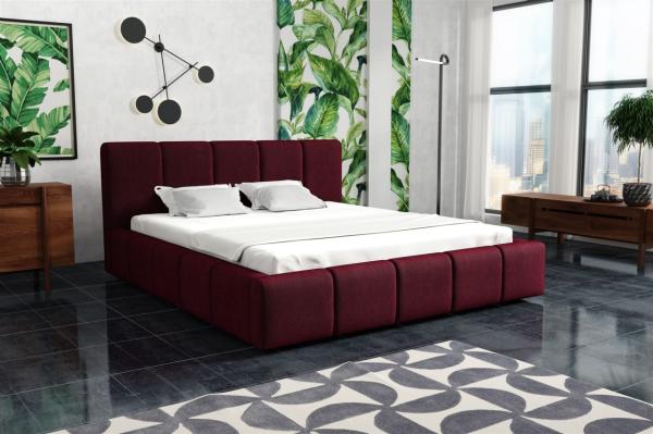 Polsterbett Bett Doppelbett GENUA Stoff 140x200cm Stoff Monolith Bordeauxrot