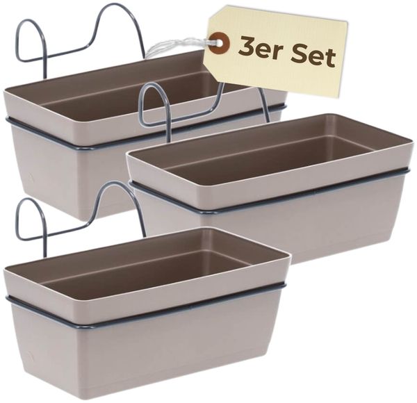 GarPet Blumenkasten 3 x Hängekasten Blumen Pflanz Kasten Set Wand Metall Haken Halterung