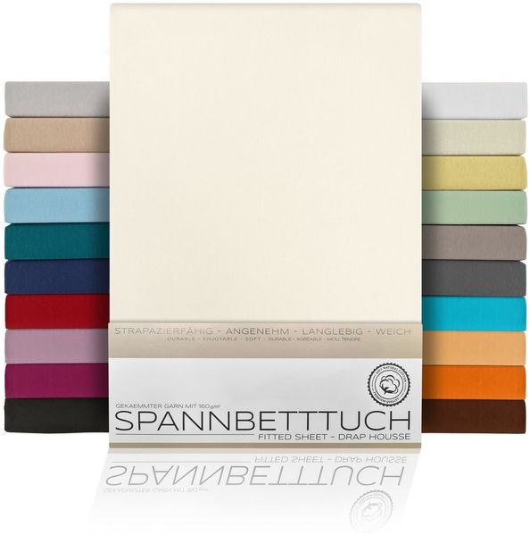Beautex Spannbettlaken, Gummizug: rundum, (1 Stück), gekämmte Baumwolle Premium Jersey, 160g/m², Elfenbein, Topper - 90x200x15 cm