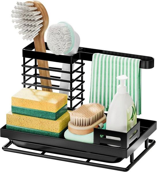 Refined Living Küchenorganizer-Set Spülbecken Organizer Küchen, Spüllappenhalter mit Abflusspfanne, (Schwammhalter, Spülmittel Halterung Küche, Waschbecken Abwasch Organizer,Spülorganizer Spüle Ablage, Große Speicherkapazität, 1-tlg, Spülbürstenhalter,...