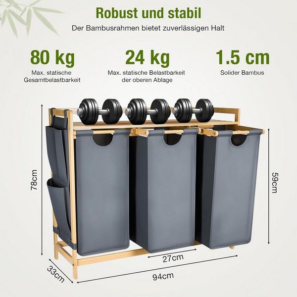 Youyijia Wäschebox 150L Wäschesammler 3 Fächer – Großer Wäschekorb 3 Fächer