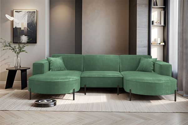 Wohnlandschaft U-Form Sofa VALENCIA in Stoff Noel Grün
