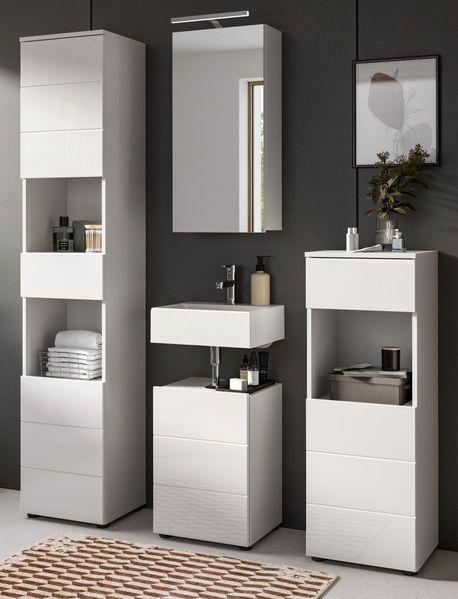 Badmöbel Set 4-teilig Larik in weiß Hochglanz 144 x 190 cm