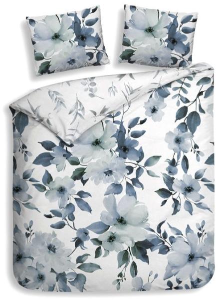 Heckett & Lane Satin Bettwäsche 135x200 Kristoffer blue blau weiß Blüten Blumen