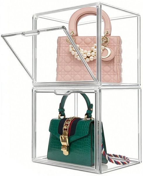 XERSEK Aufbewahrungsbox Acryl-Vitrine Magnettür Displaybox Organizer Schaukasten Schuhboxen (Set, 2 St, 36x22x27cm Stapelfähig), für Figuren, Handtaschen, Spielzeug, Handwerk, Bücher