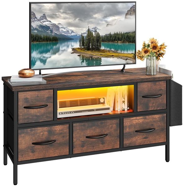 YITAHOME TV-Schrank, TV-Ständer für Wohnzimmer mit 5 faltbaren Schubladen und Regalen, TV-Ständer mit RGB-LED-beleuchtetem TV-Gaming-Entertainment-Center mit Schrank für PS5 (braun)