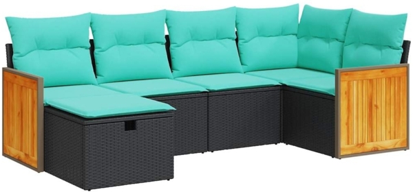 vidaXL 6-tlg. Garten-Sofagarnitur mit Kissen Schwarz Poly Rattan 3326026