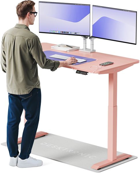 Desktronic HomeOne Elektrisch höhenverstellbarer Schreibtisch 140x70cm Rosa/Rosa mit Memory-Funktion, Anti-Kollisions Technologie, USB-A und USB-C-Ladeanschlüssen