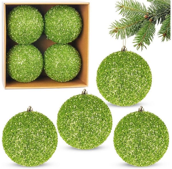 BRUBAKER Weihnachtsbaumkugel Glitzer Weihnachtskugeln - 4er Set große Glitter Baumkugeln - 10 cm (4 St), Christbaumkugeln Bruchsicher aus Kunststoff - Christbaumschmuck