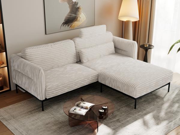 L - förmige Ecke mit Metallbeine, lose Kissen und Taschenfedern, Schlafsofa - SALENTO - Beige Cord