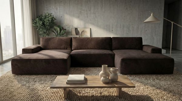 Ecksofa EINAR 362x170 cm mit Schlaffunktion, Bonellfederkern und Bettkasten, Farbe: Dunkelbraun