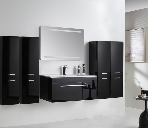 Badmöbel Set 210 cm Schwarz Hochglanz Lackiert Komplett Badschrank 8 Tlg LED