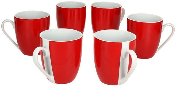 MamboCat Becher 6er Set Variant Rot Kaffeebecher 350ml bunte Porzellan-Tassen, Porzellan