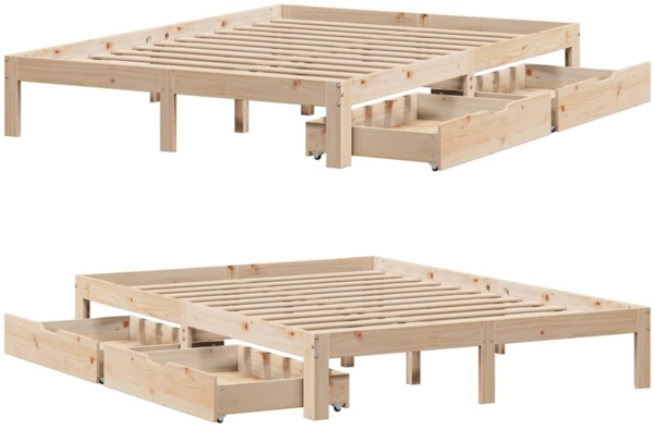 vidaXL Massivholzbett mit Schubladen 135x190 cm Kiefer 3301938 Bild 8
