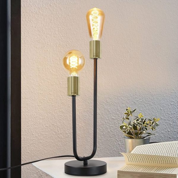 Nettlife Tischleuchte Tischleuchte Schwarz Gold E27 mit Kabel, mit Kippschalter, LED wechselbar, für Wohnzimmer Schlafzimmer kinderzimmer Bedside