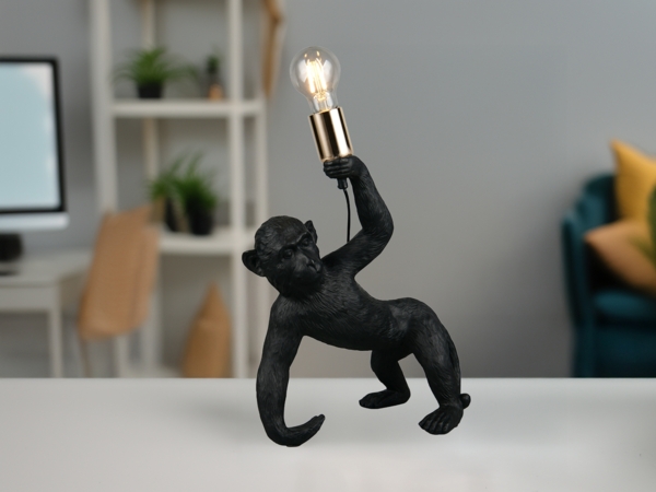 Große Tischleuchte BOBO ausgefallene Affenlampe Schwarz, Höhe 42cm