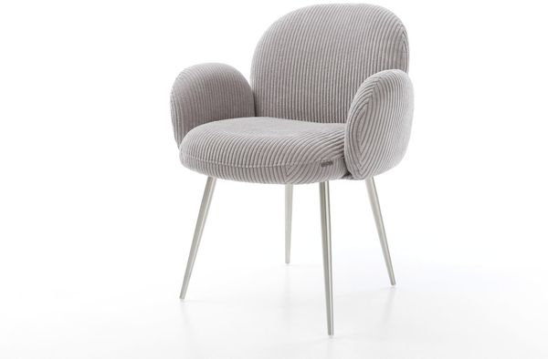 Esszimmerstuhl Nube-Flex mit Armlehnen Cord Silbergrau 4-Fuß konisch Edelstahl Taschenfederkern