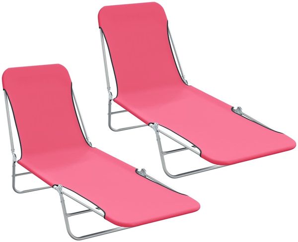 Klappbare Sonnenliege 2 pcs, Gartenliege Stahl und Stoff Rosa