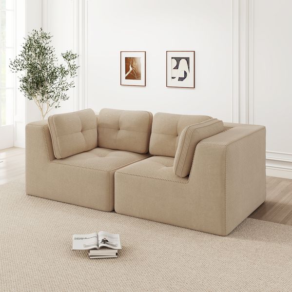 Ecksofa mit Sitztiefe 74 cm – modulares Sofa aus Cord in Beige