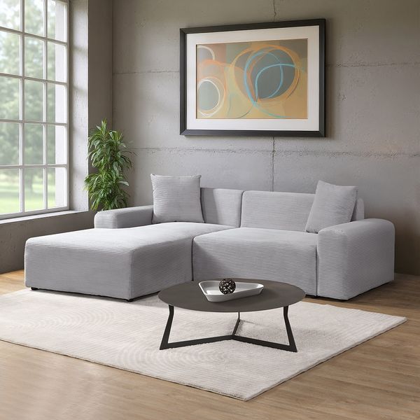 HOME DELUXE Ecksofa AMELIO Cord Grau Links - 240 x 178 cm