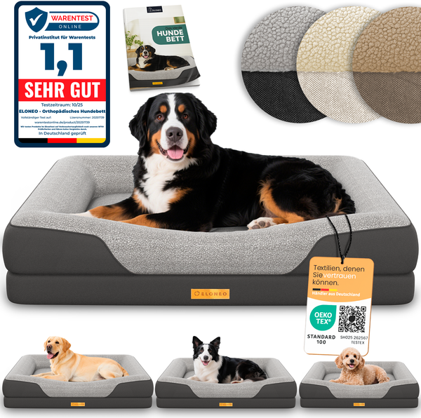 ELONEO orthopädisches Hundebett Grosse Hunde - 122 x 89 x 20 cm, Hundekorb mit Memory Foam, Hundematte wasserdicht und waschbar, Hundekissen, Hundematratze mit weicher Polsterung, grau