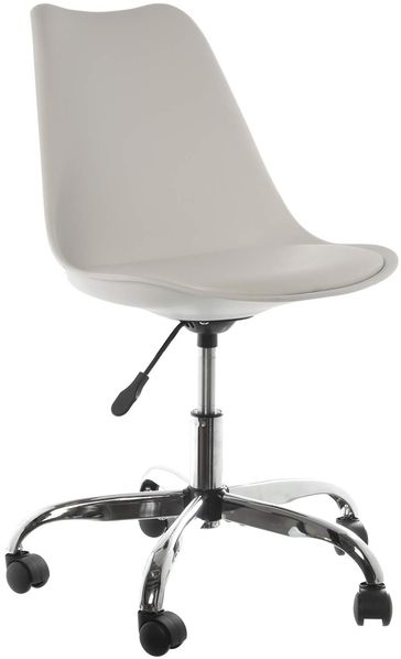 DRW Drehstuhl mit Rollen und Gasfeder aus Metall und PP/PU in Weiß und Chrom 48 x 59 x 80/88 cm