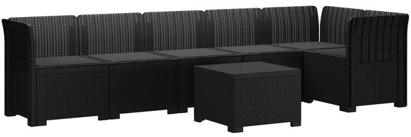 vidaXL 6-Sitzer Garten Sofa mit Kissen Rattan Look PP Anthrazit 3444107