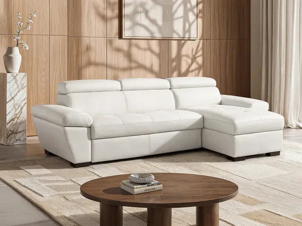 Ecksofa Leder mit Schlaffunktion JONOVA - Weiß - Ecke Rechts