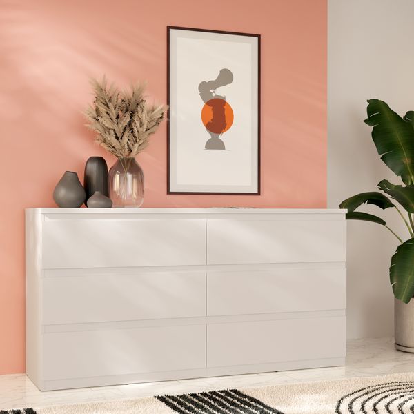 Forte EDMORE Kommode 150 160, moderne Kommode mit 6 Schubladen, Holzwerkstoff, Secret Grey, 153,9 cm breit x 79,8 cm hoch x 42,2 cm tief