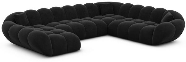 Sofa Dreams Wohnlandschaft Maleron XXL Polster Couch, Stoffsofa, 6-Sitzer, Ottomane links, Samtstoff in Schwarz