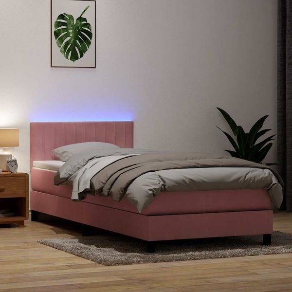 vidaXL Boxspringbett mit Matratze & LED Rosa 90x220 cm Samt 3317108