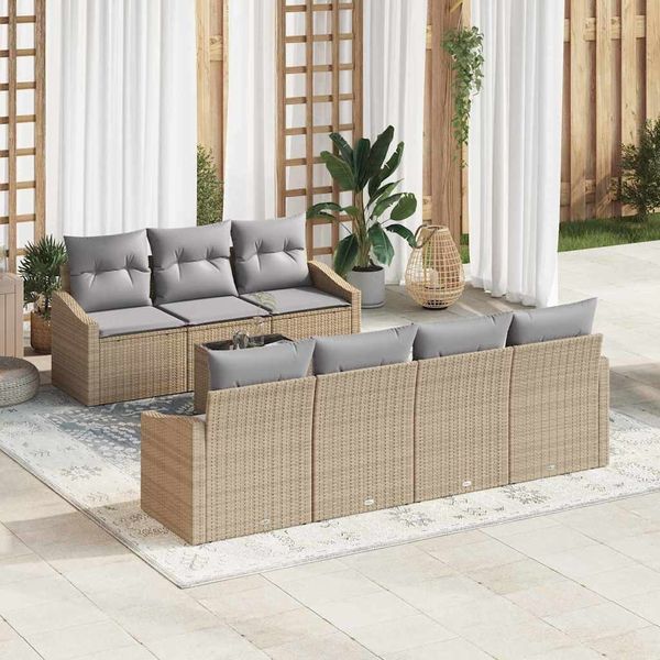 vidaXL Sofa Set mit Kissen 8 pcs Beige und Hellgrau Poly Rattan 3346630