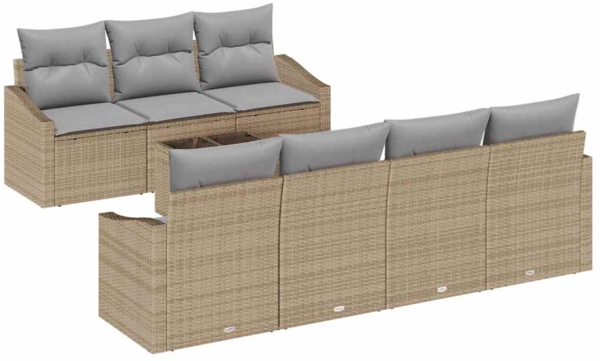 vidaXL Sofa Set mit Kissen 8 pcs Beige und Hellgrau Poly Rattan 3346630