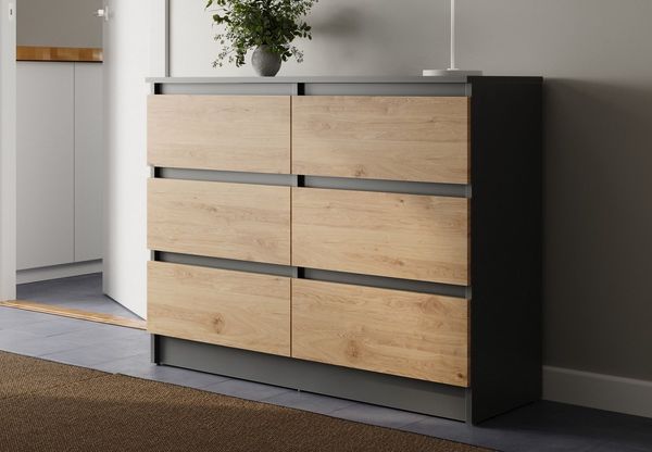Home Collective Kommode mit 6 Schubladen 95, 120, 140 cm breit Holz Schrank (Highboard Anrichte Schlafzimmer Wohnzimmer Flur Büro Organizer), Kommode 95 cm breit Kommode Sideboard, Anthrazit - Artisan Eiche