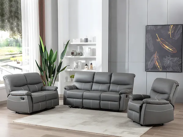 Vente-unique - CANBY Sofa and armchair set Kunstleder Grau - B 90 cm x H 95 cm x L 79 cm133 cm183 cm