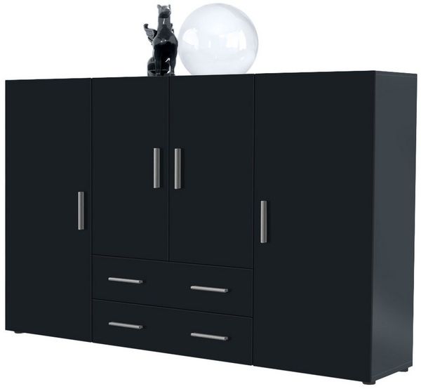 Highboard Nora Anrichte mit 2 Schubladen und 4 Türen mit insgesamt 8 Fächer dahinter, Anthrazit matt/Schwarz matt (166,5 x 106,5 x 35 cm)