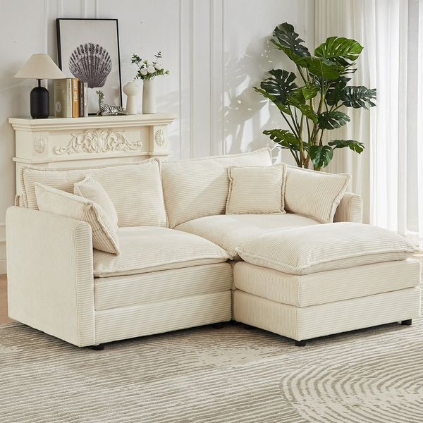 Jiexi Wohnlandschaft Modulares Sofa Kord Ecksofa Wohnlandschaft flexibel L- & U-Form